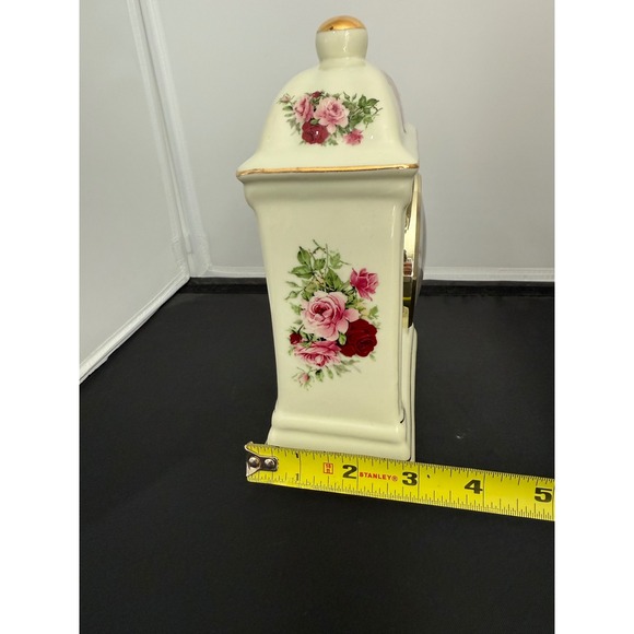 Vintage 80s Mantel Desk Porcelain Clock Baum Bros‎ French style rose Floral - Picture 9 of 10